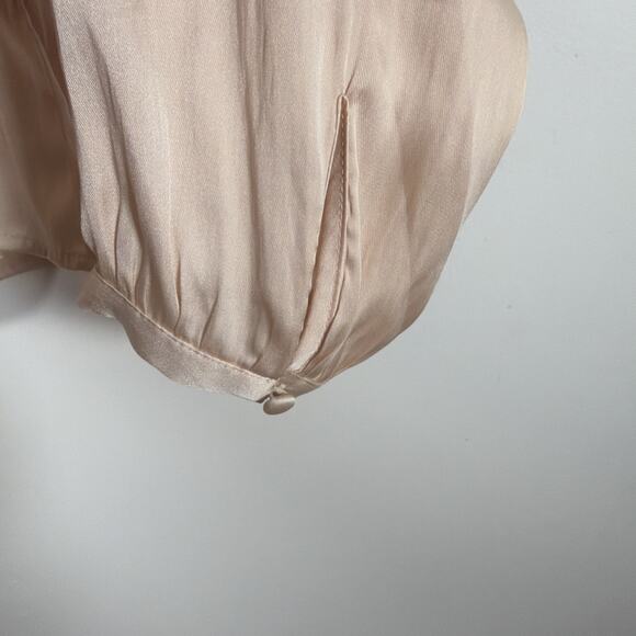 Paige Odalynn Satin Smocked Long Sleeve Blouse Medium Cream Tan Silky Revolve - Picture 6 of 8